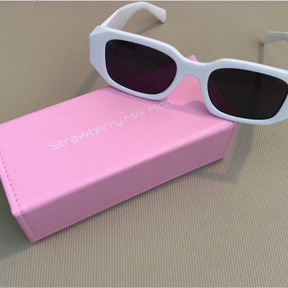 Strawberry Milk Mob White Rectangular Sunglasses - Picture 2 of 9